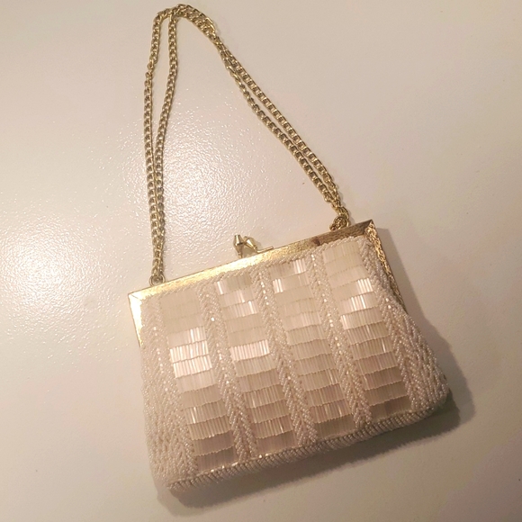 La Regale White Beaded Vintage Evening Bag - Picture 1 of 10
